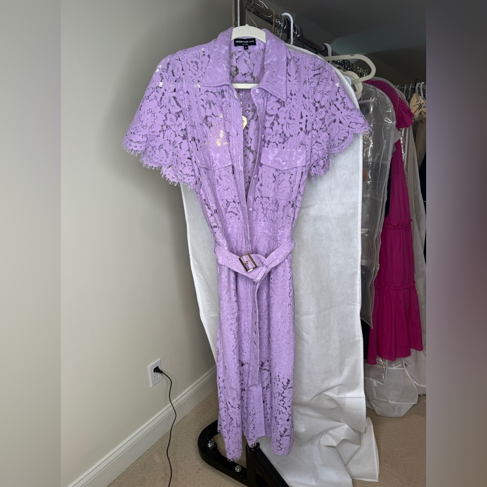Generation Love Claudia Lilac Lace Button Up Belted Dress